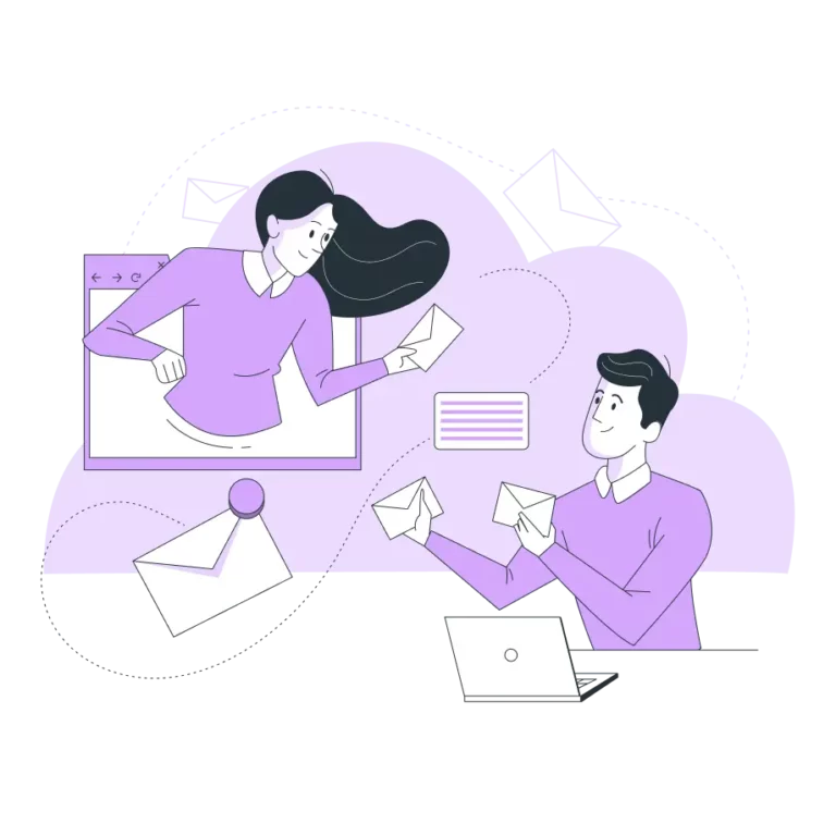 illustration d'un homme et d'une femme qui s'échange des emails