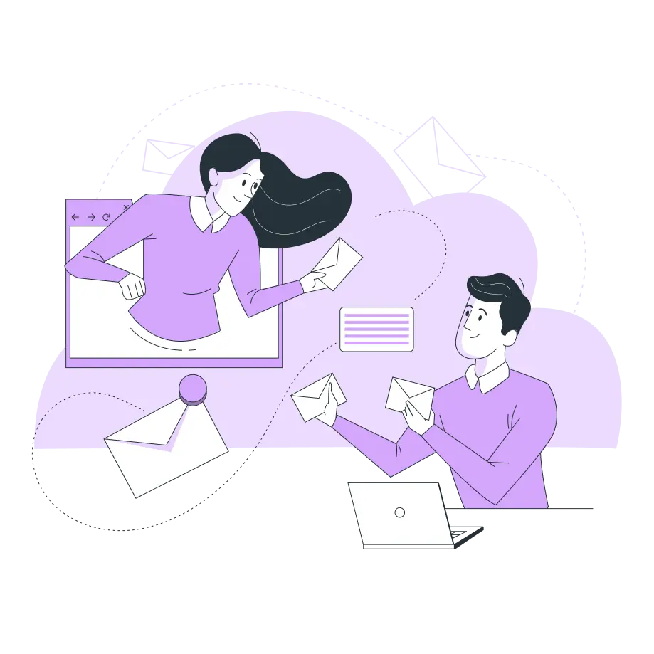 illustration d'un homme et d'une femme qui s'échange des emails
