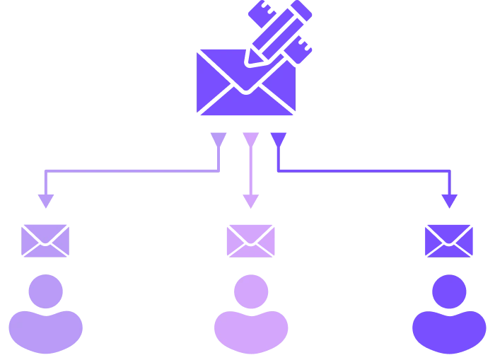 illustrations d'un email envoyé à trois personnes différentes