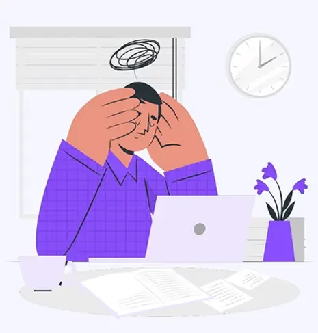 illustration d'une personne qui rencontre des problèmes sur son ordinateur