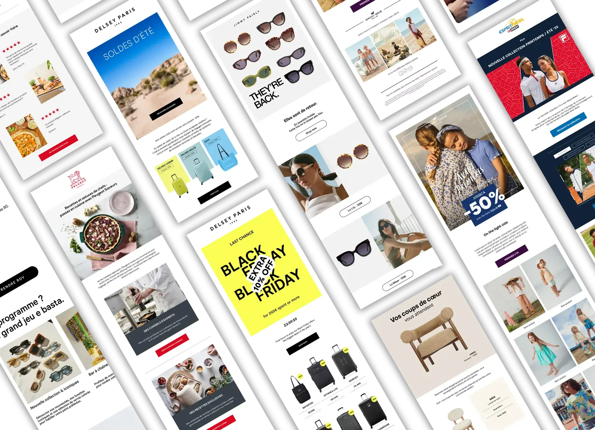 plusieurs templates de newsletters sont affichés côte-à-côte