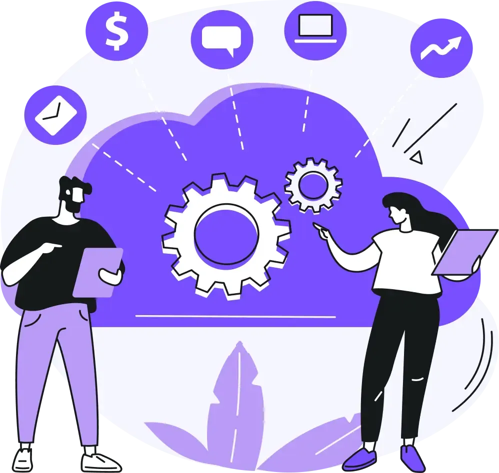 Illustration du travail d’équipe et de la technologie.