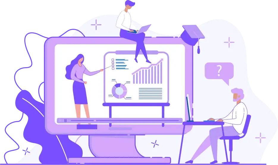 Illustration de personnes travaillant avec des données sur un grand écran