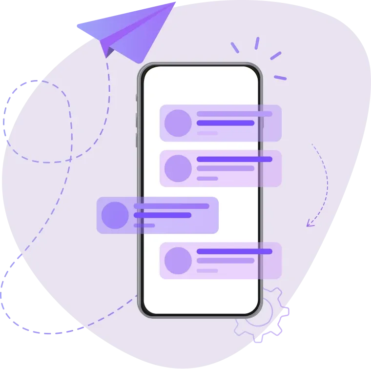 Interface de messagerie sur smartphone avec bulles de chat.