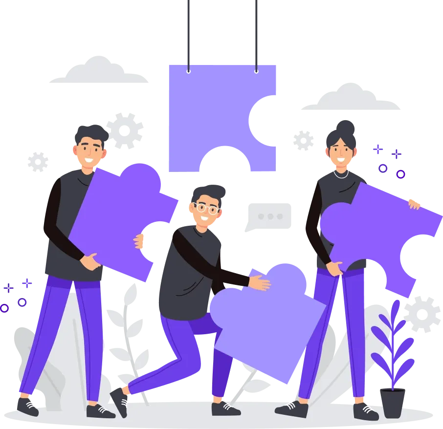 Équipe assemblant des pièces de puzzle