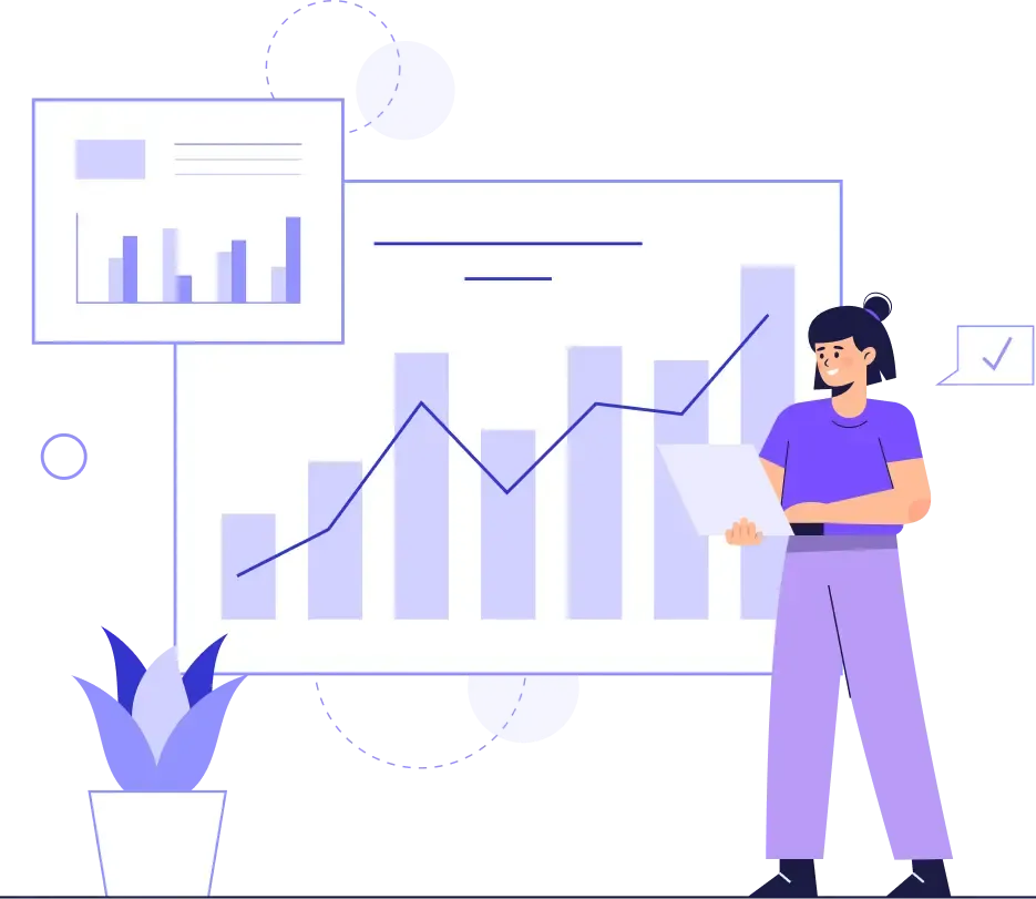 Illustration graphique de croissance avec analyste et tableau de données.