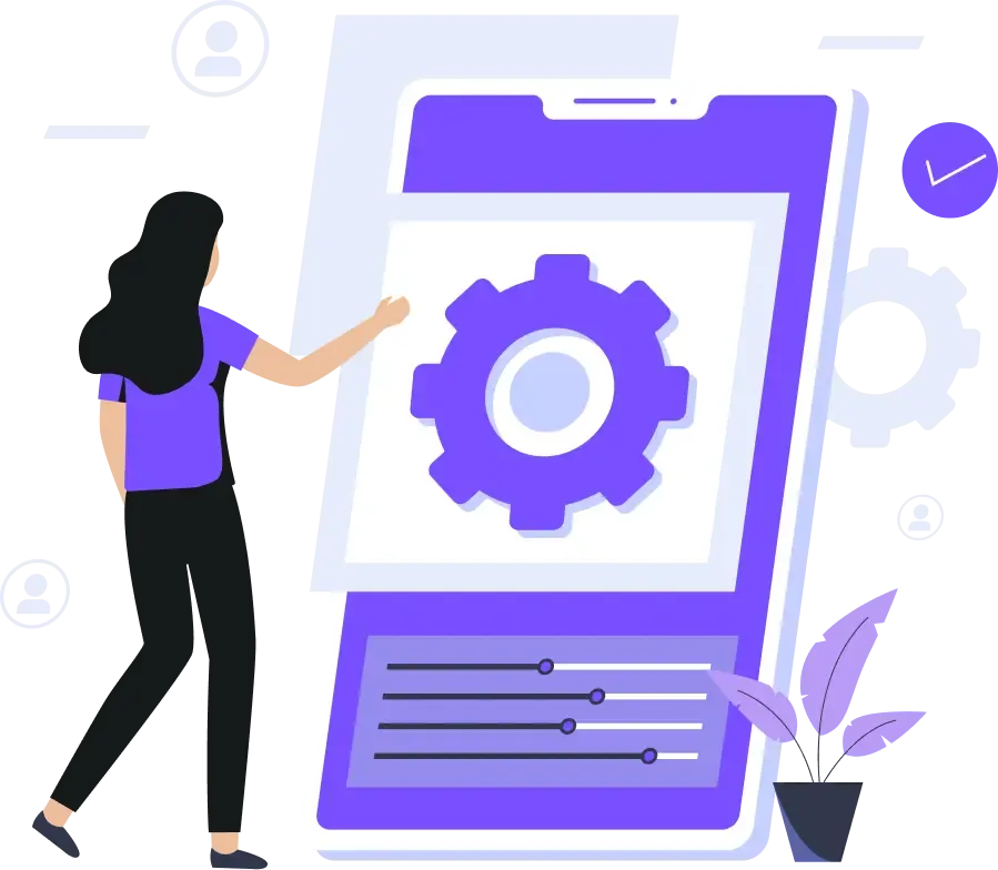  Smartphone avec icône engrenage et réglages illustrant configuration mobile