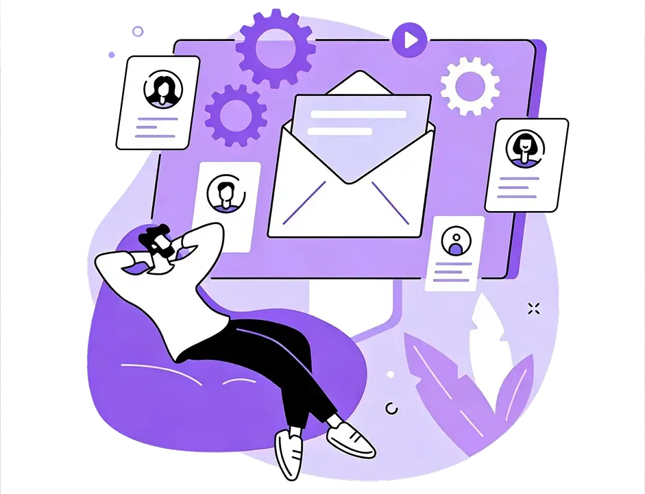 Personne consultant des messages et profils sur un écran.