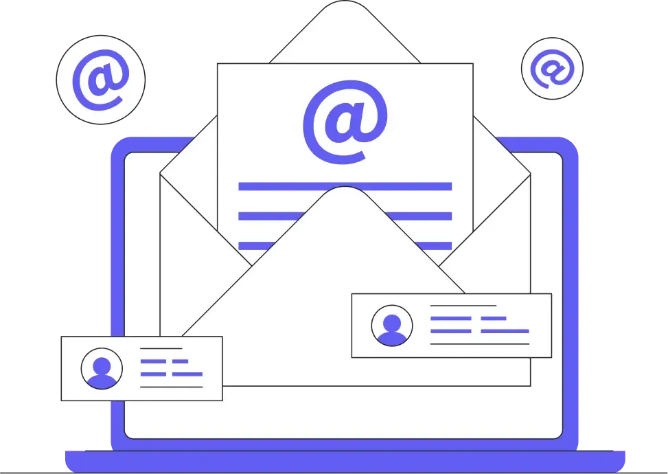Enveloppe numérique avec symbole email et contacts.