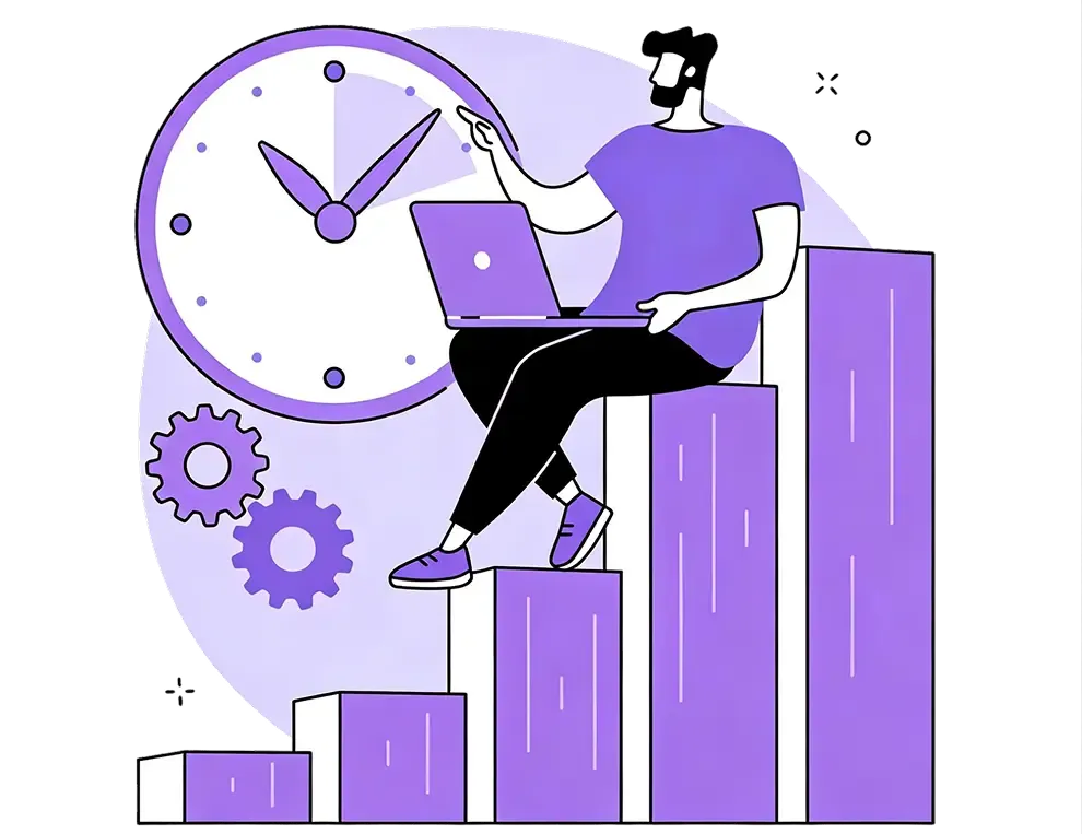 Personne avec ordinateur illustrant la gestion du temps.